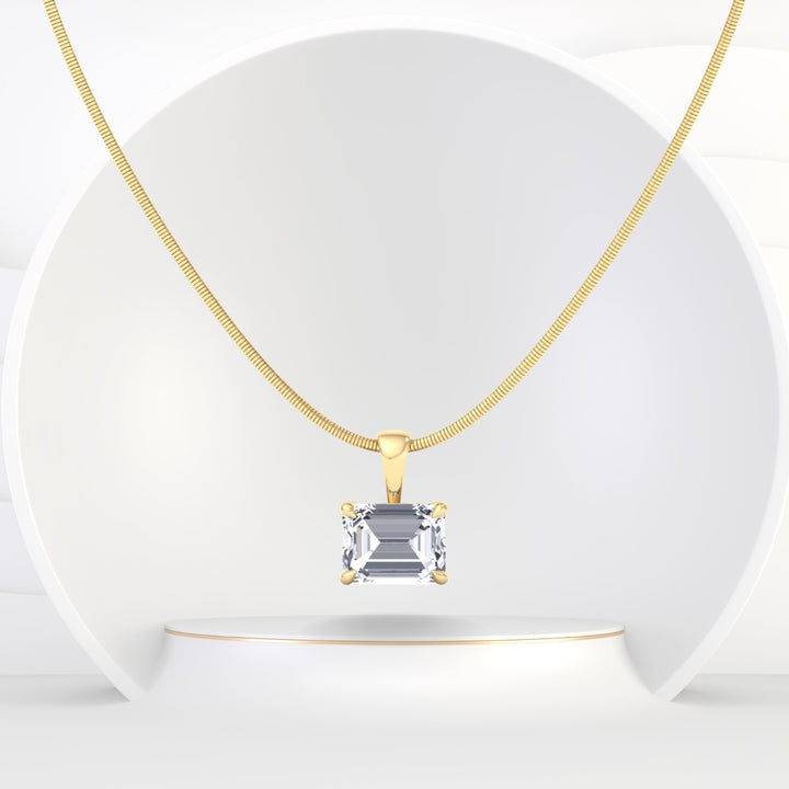 Emerald-Cut-Natural Diamond Necklace Pendant on Luxe Omega Chain