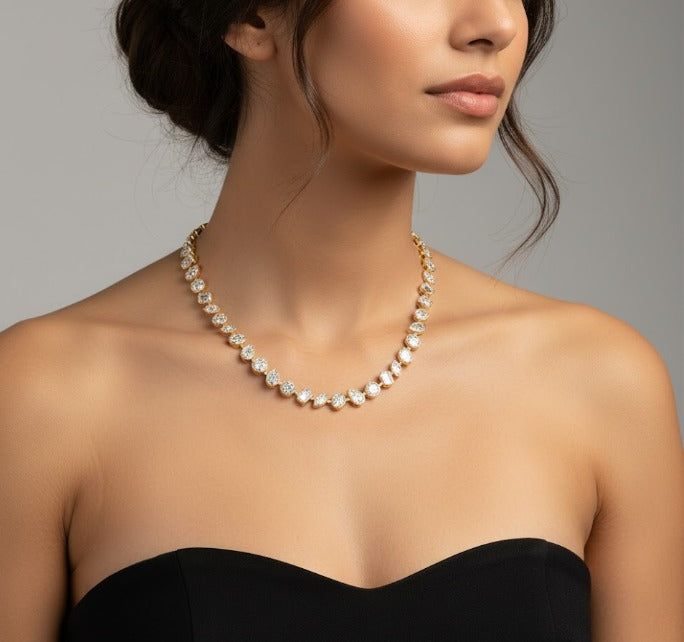 12.5CT Multi Shape Bezel Set Natural Diamond Tennis Necklace