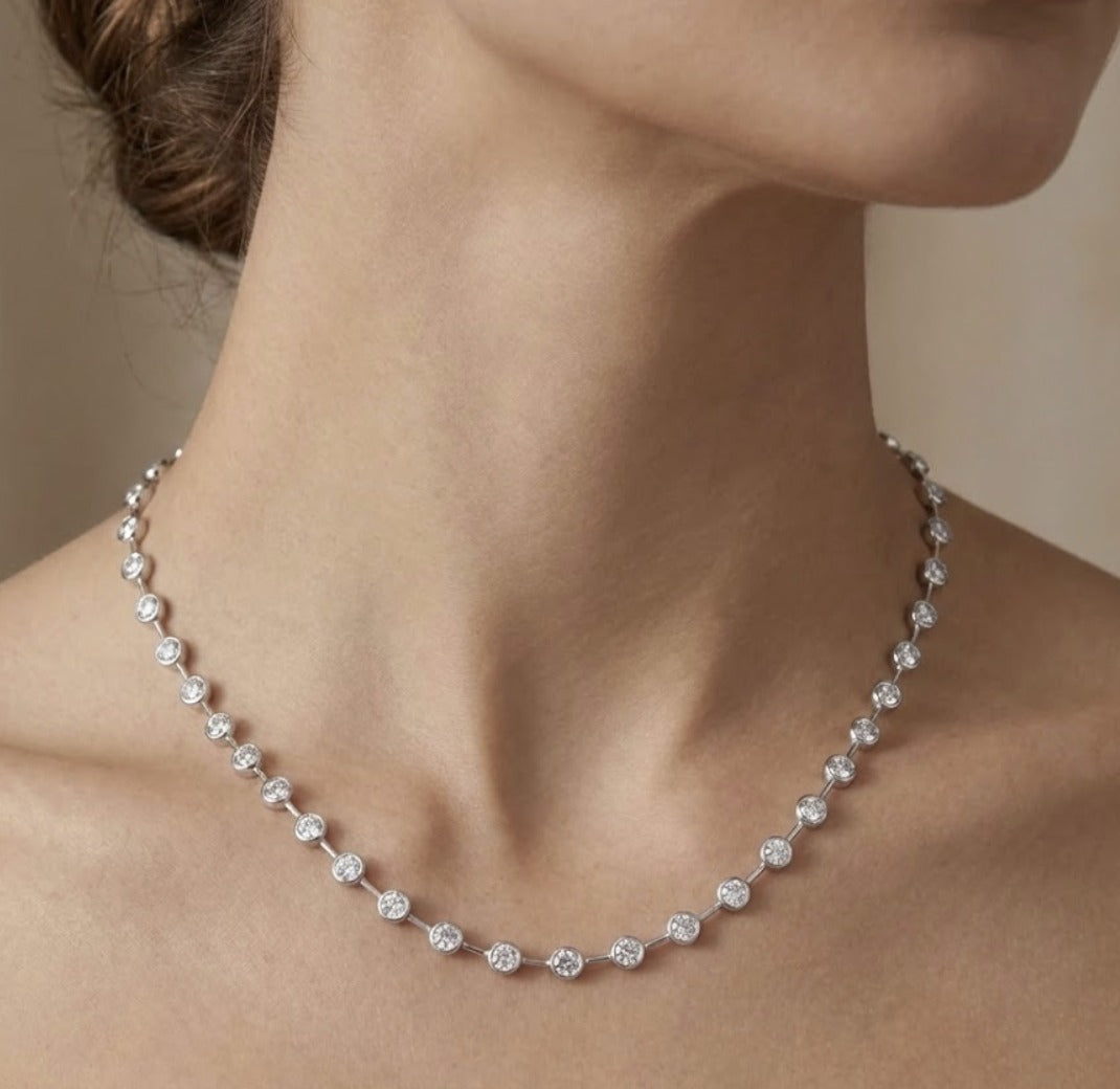 Bezel Set Round Natural Diamond Bar Necklace