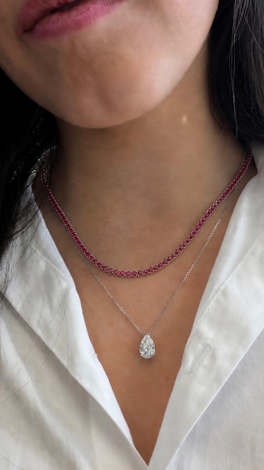 Round Cut Natural Red Ruby Tennis Necklace 14K Solid Gold