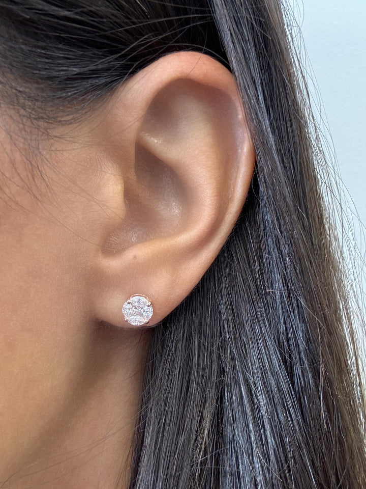 Marquise and Princess Shape Natural Diamond Clustered Stud Earrings