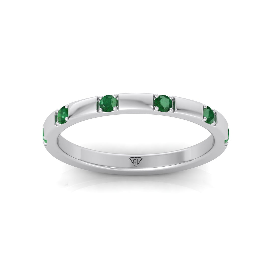 Natural Green Emerald Promise Band-0.65CT-14K-18K-White Gold
