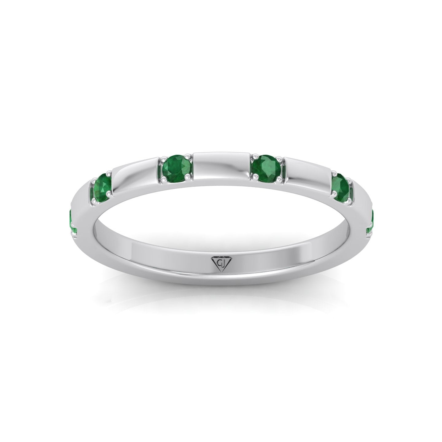 Natural Green Emerald Promise Band-0.65CT-14K-18K-White Gold