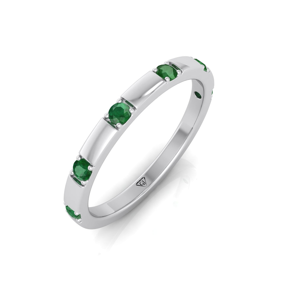 Natural Green Emerald Promise Band-0.65CT-18K-White Gold