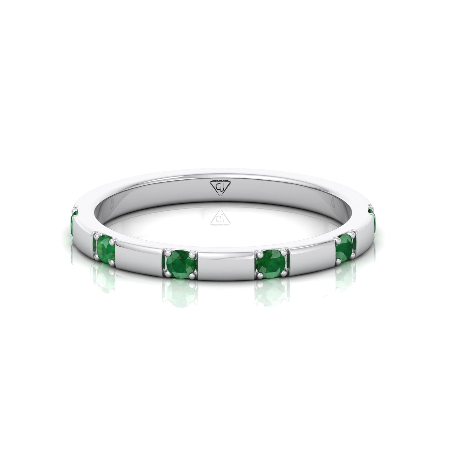 Natural Green Emerald Promise Band-Bar Setting-0.65CT-14K-18K-White Gold