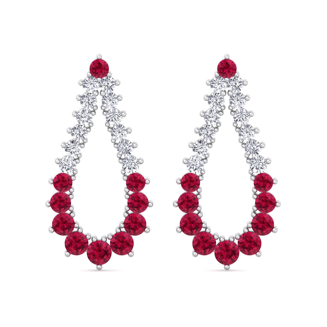 Natural Diamond & Red Ruby Teardrop Shape Fashion Earrings