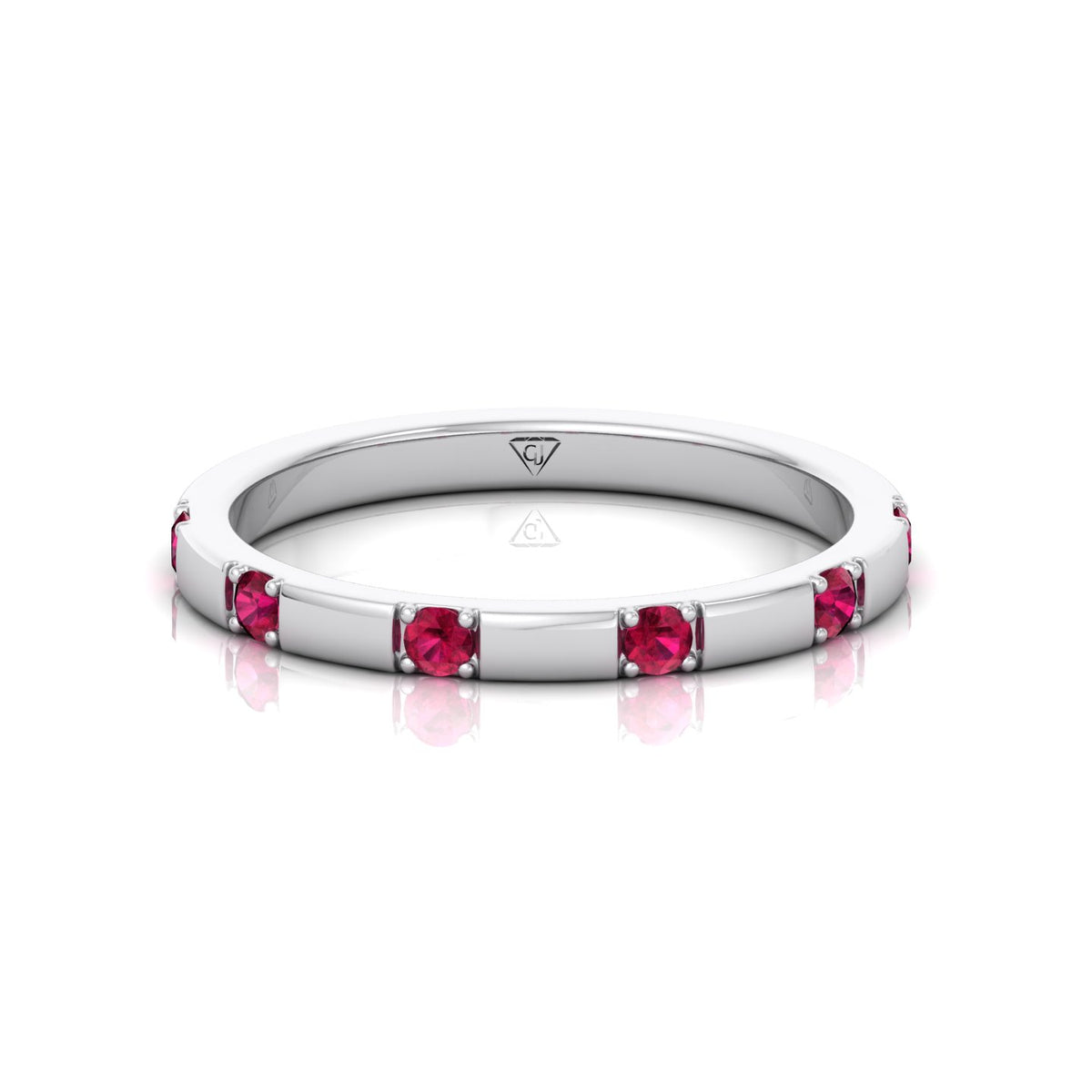 Natural Red Ruby Promise Band-Bar Setting-0.65CT-14K-18K-White Gold