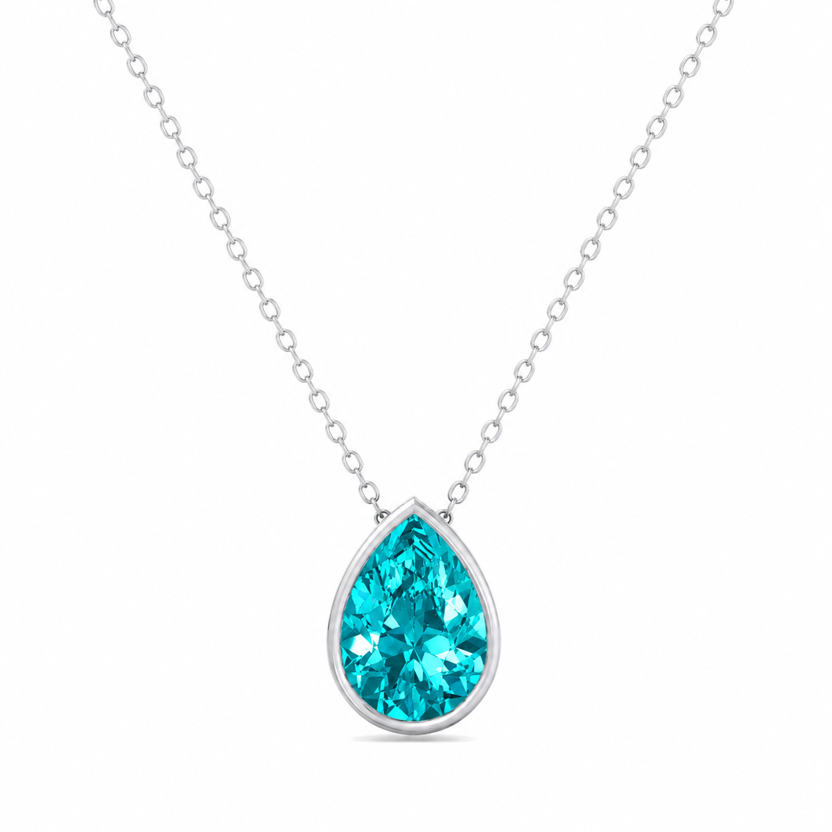 Pear Shape Bezel Set Natural Paraiba Tourmaline Pendant White Gold 18K