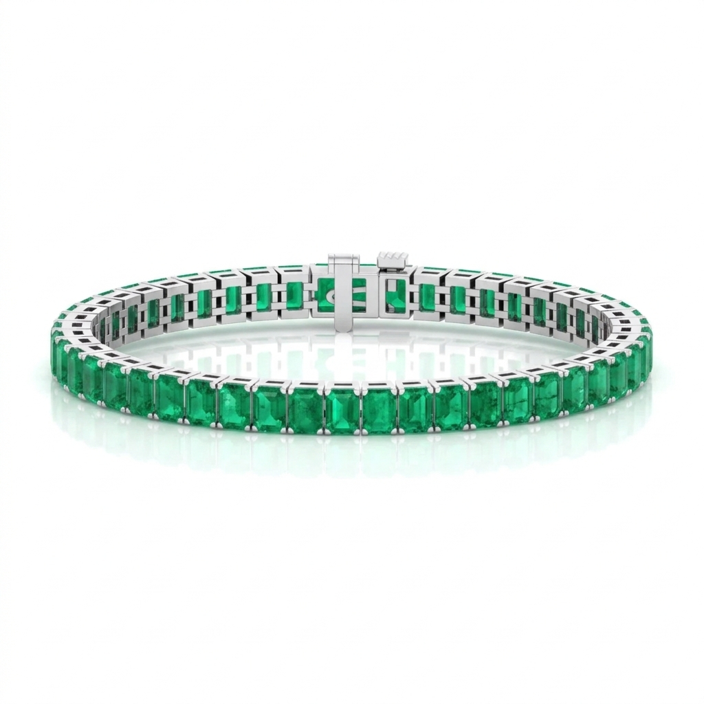 15CT Emerald Cut Natural Green Emerald Tennis Bracelet White Gold 