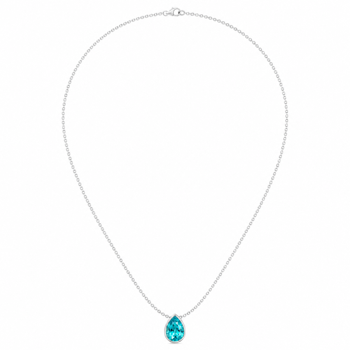 Pear Shape Bezel Set Natural Paraiba Tourmaline Pendant White Gold 14K