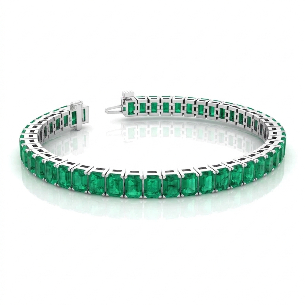 15CT Emerald Cut Natural Green Emerald Tennis Bracelet White Gold 14K
