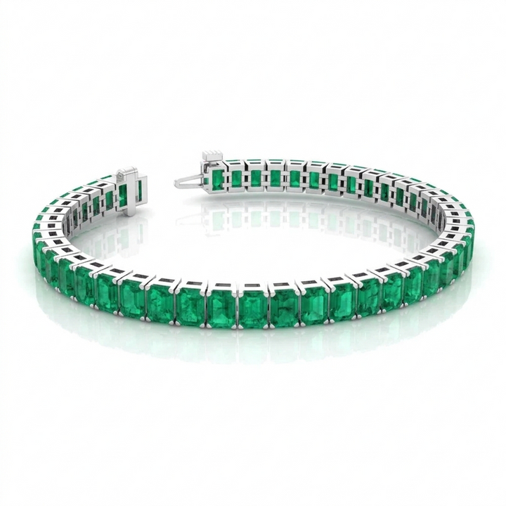 15CT Emerald Cut Natural Green Emerald Tennis Bracelet