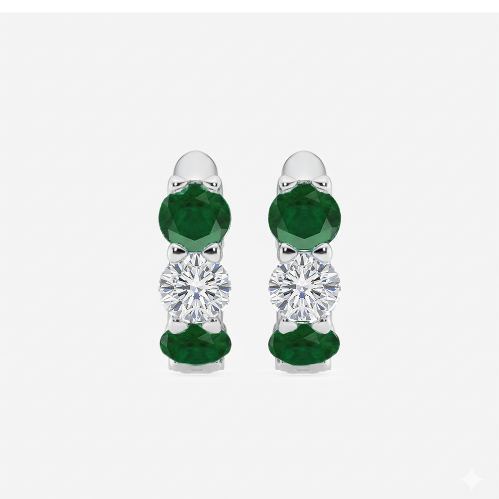 White Gold Round Green Emerald Natural Diamond Earrings2
