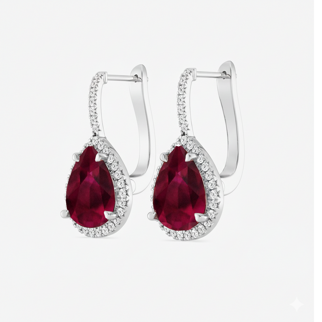 Red Pear Shape Natural Diamond Leverback Earrings