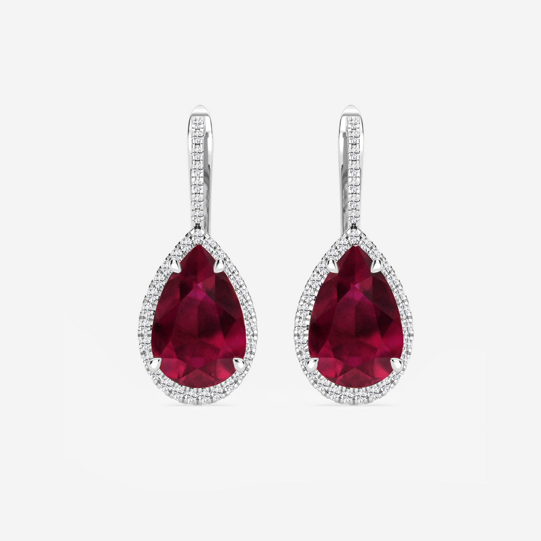 Red Pear Shape Natural Diamond Leverback Earrings
