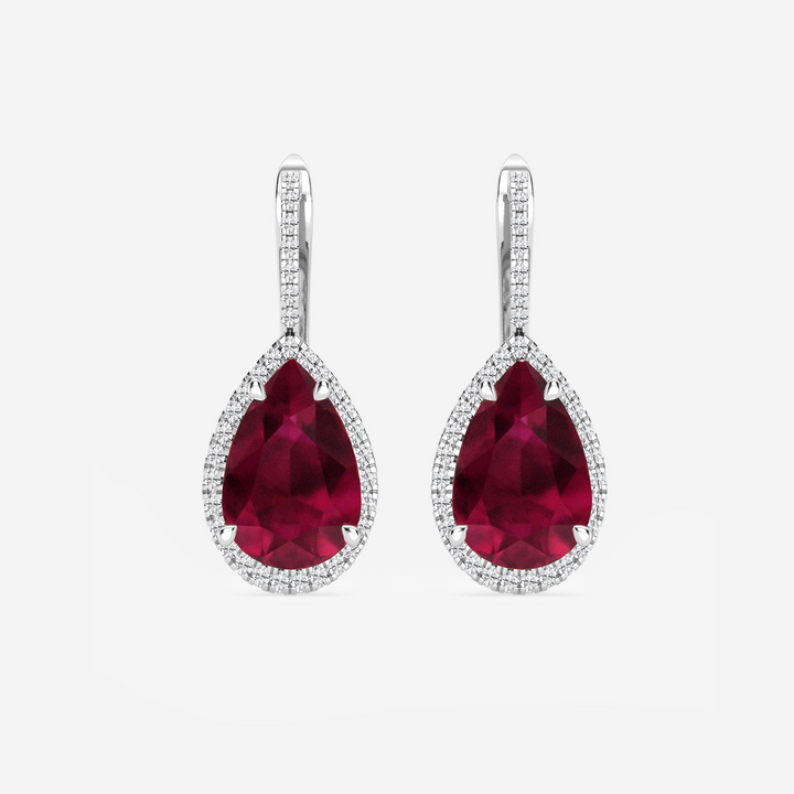 Red Pear Shape Natural Diamond Leverback Earrings