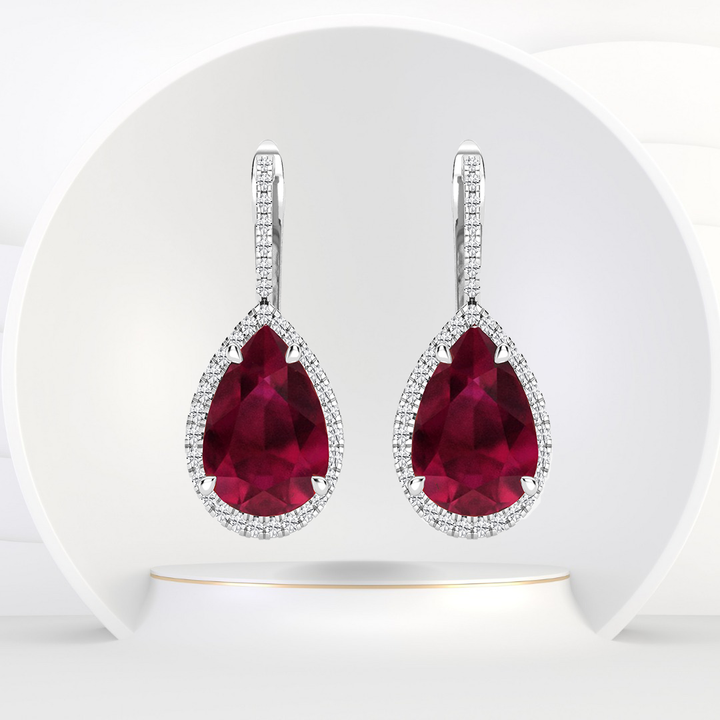 Red Pear Shape Natural Diamond Leverback Earrings