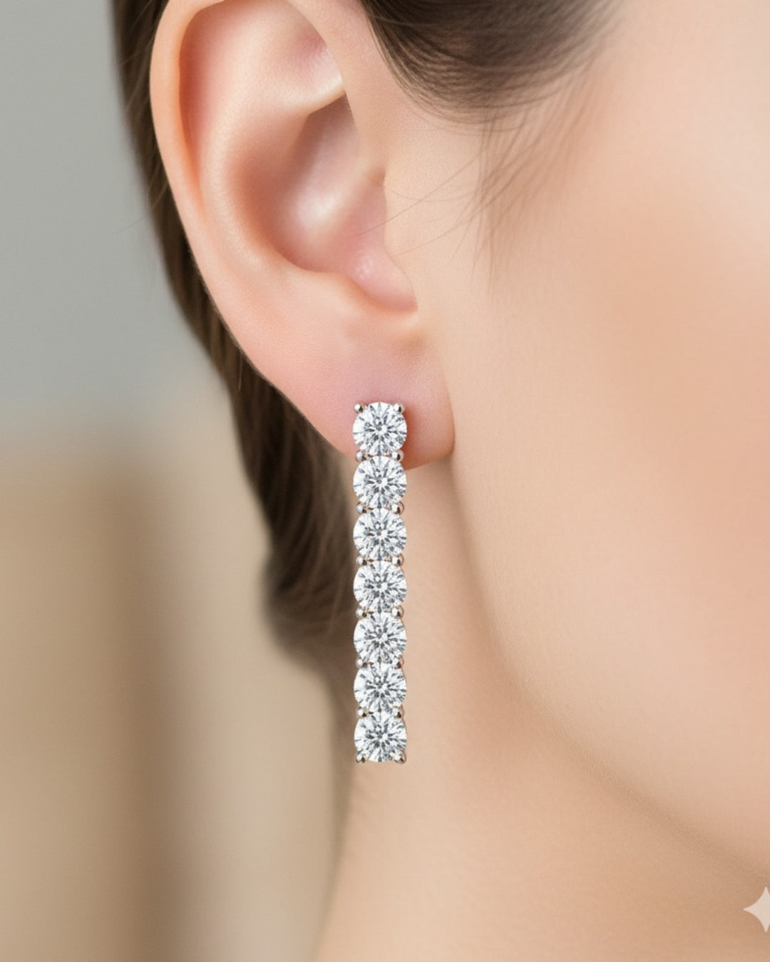 Round Cut Natural Diamond Tennis Earrings