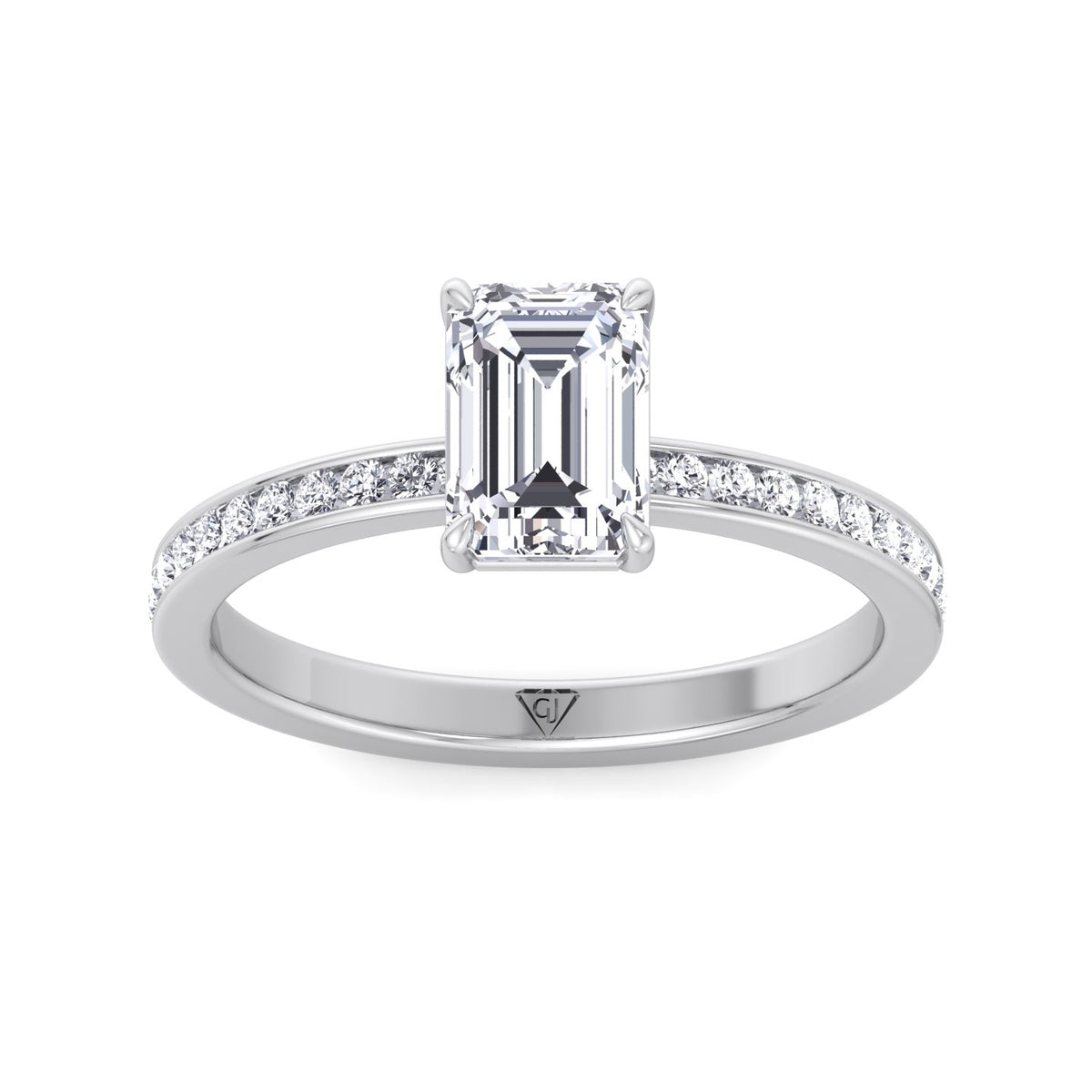 Ferizia - Emerald Shape Diamond Engagement Ring with Channel Set Band - Gem Jewelers Co