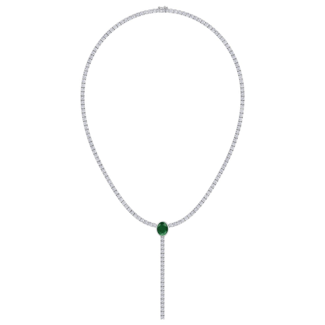 10.50CT T.W Round Natural Diamond Lariat Tennis Necklace with Natural Green Emerald Centerpiece