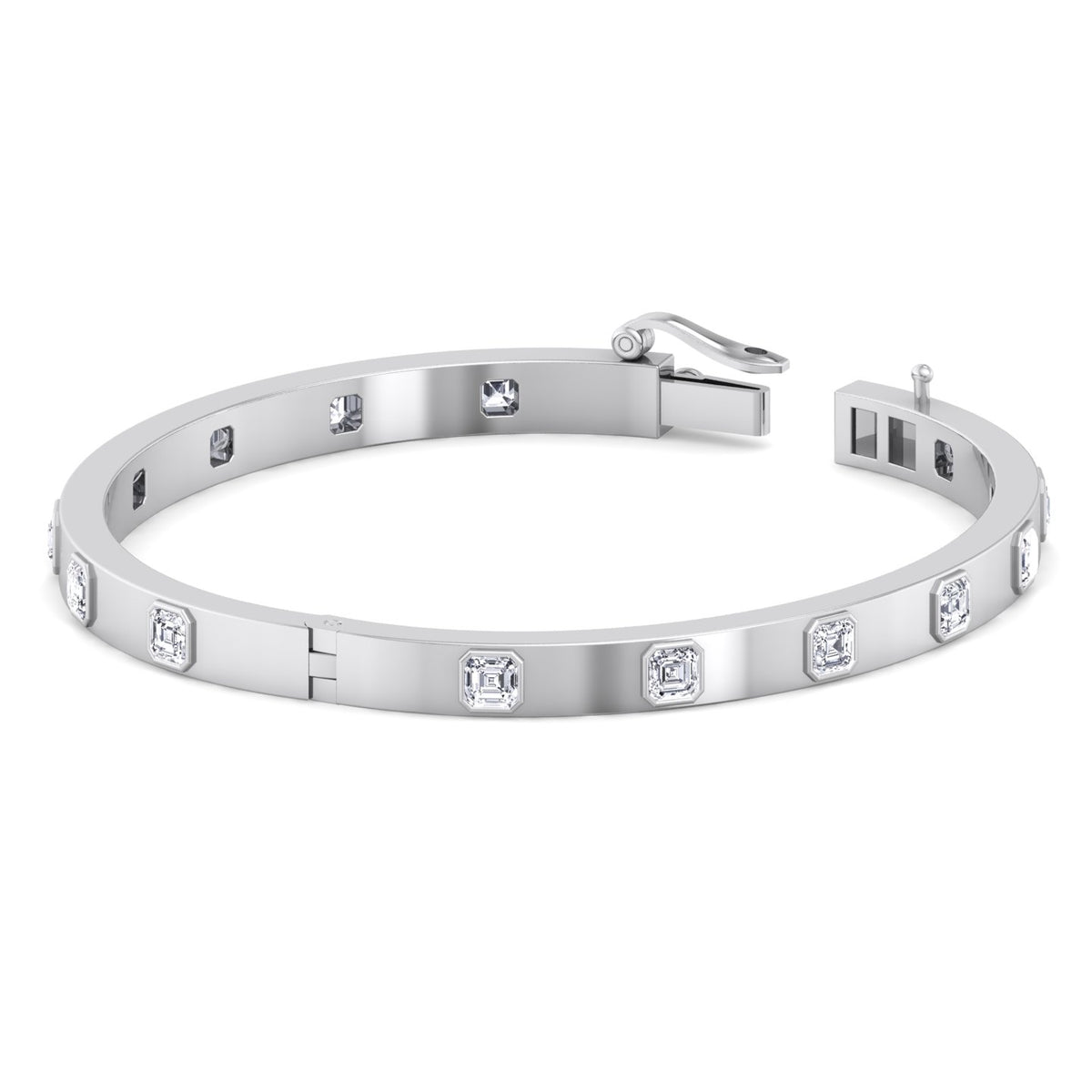 Milly - Asscher Cut Bezel Set Natural Diamond Bangle - Gem Jewelers Co