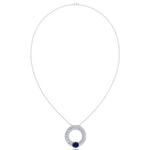 Round Shape Natural Diamond & Blue Sapphire Open Circle Pendant-1.25CT-18K-White Gold
