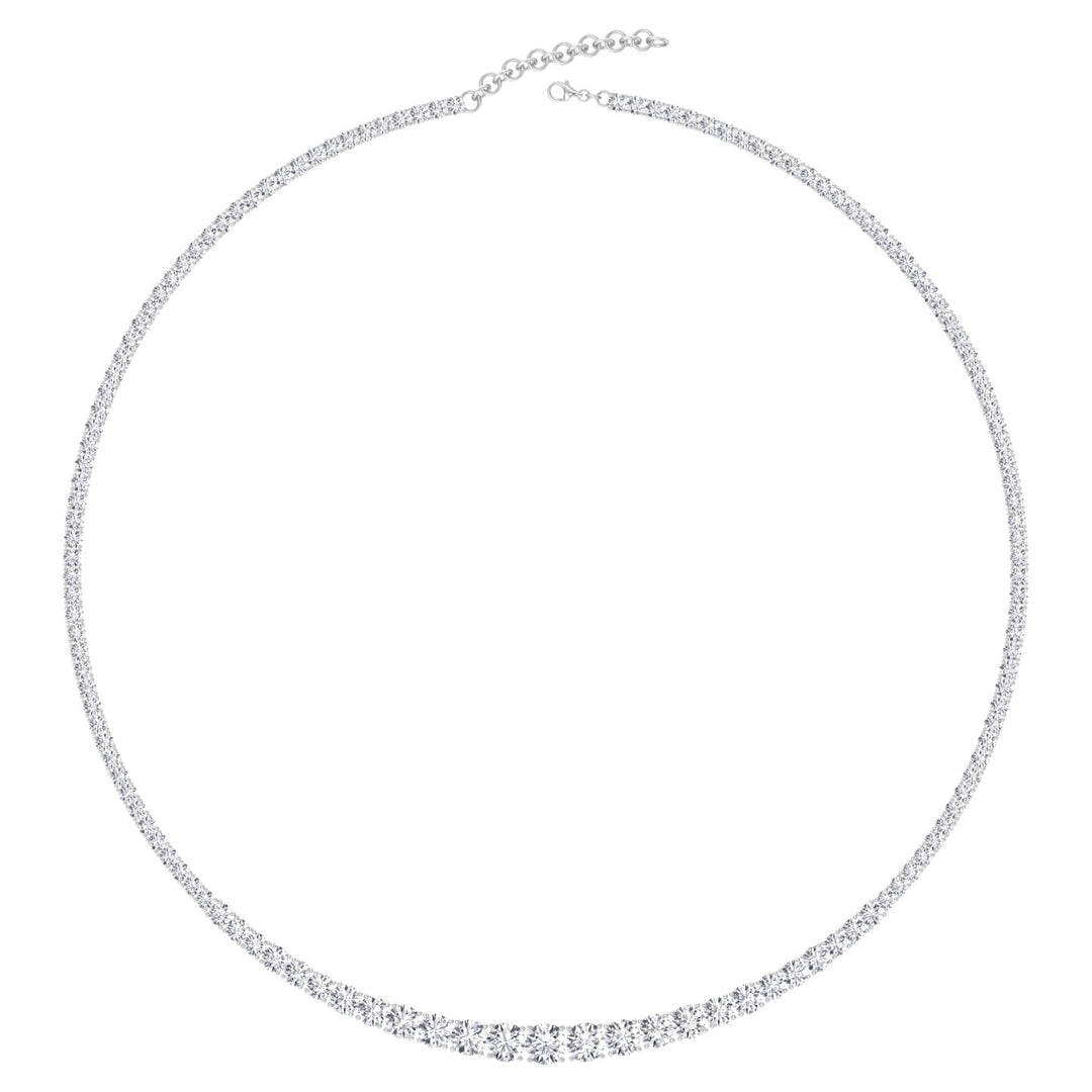 Adjustable 4-Prong Graduated Natural Diamond Tennis Necklace White Gold 14K 18K