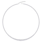 Adjustable 4-Prong Graduated Natural Diamond Tennis Necklace White Gold 14K 18K
