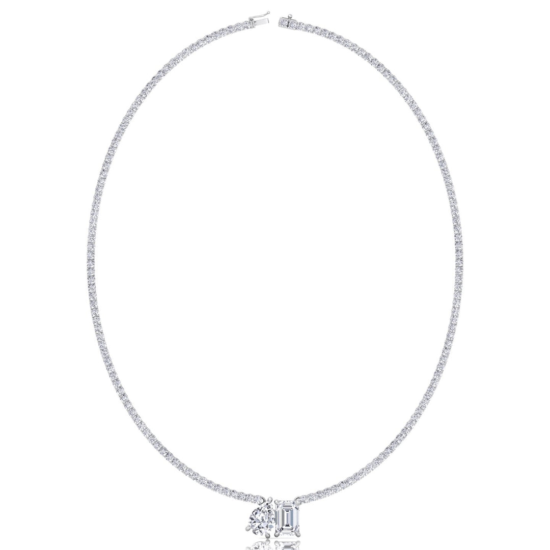 Toi Et Moi Pear and Emerald Natural Diamond Tennis Necklace