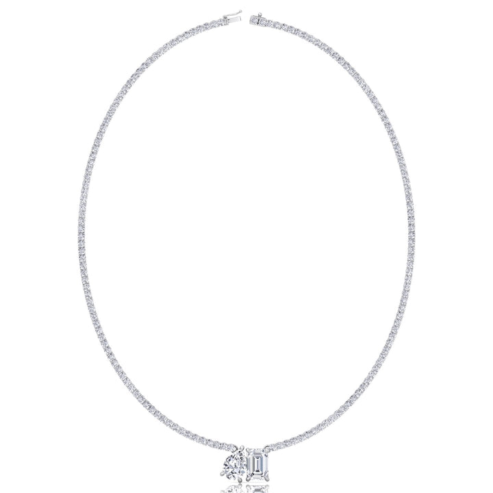 Toi Et Moi Pear and Emerald Natural Diamond Tennis Necklace