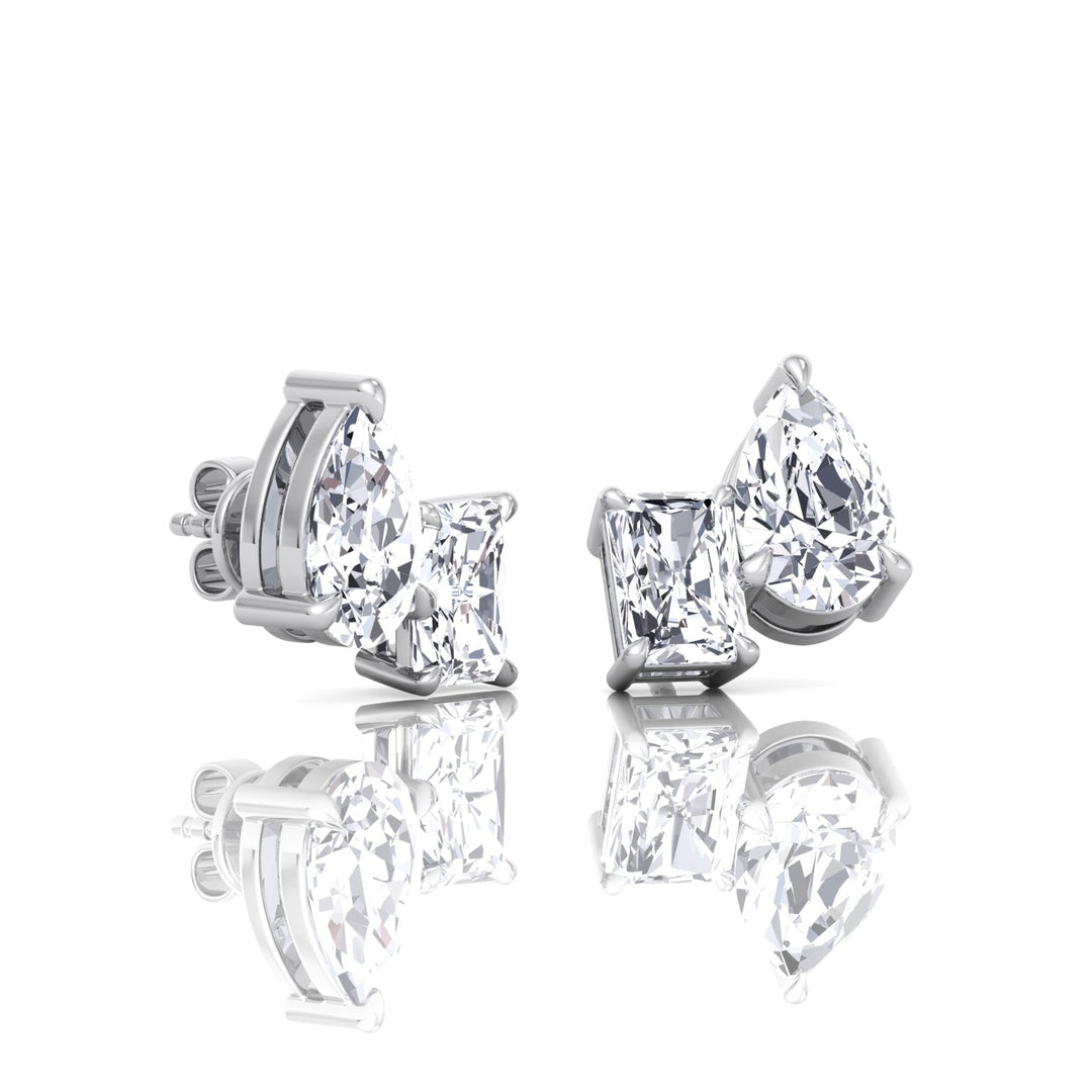 Radiant and Pear Shape -Toi Et Moi Natural Diamond Studs-14K-18K-0.5CT-1CT-2CT- White Gold