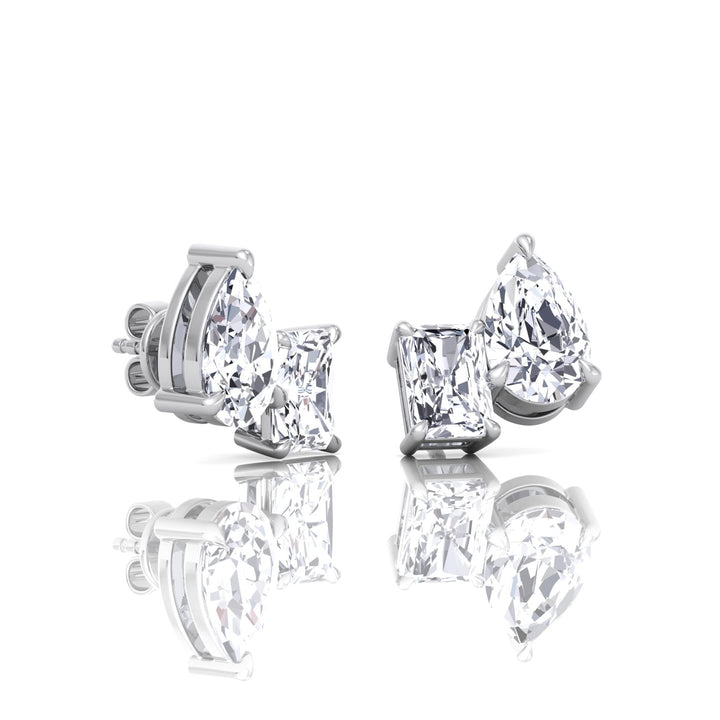 Radiant and Pear Shape -Toi Et Moi Natural Diamond Studs-14K-18K-0.5CT-1CT-2CT- White Gold