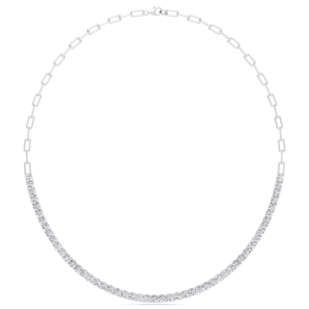 Piazza - Halfway Adjustable Diamond Tennis Necklace With Paperclip Chain - Gem Jewelers Co