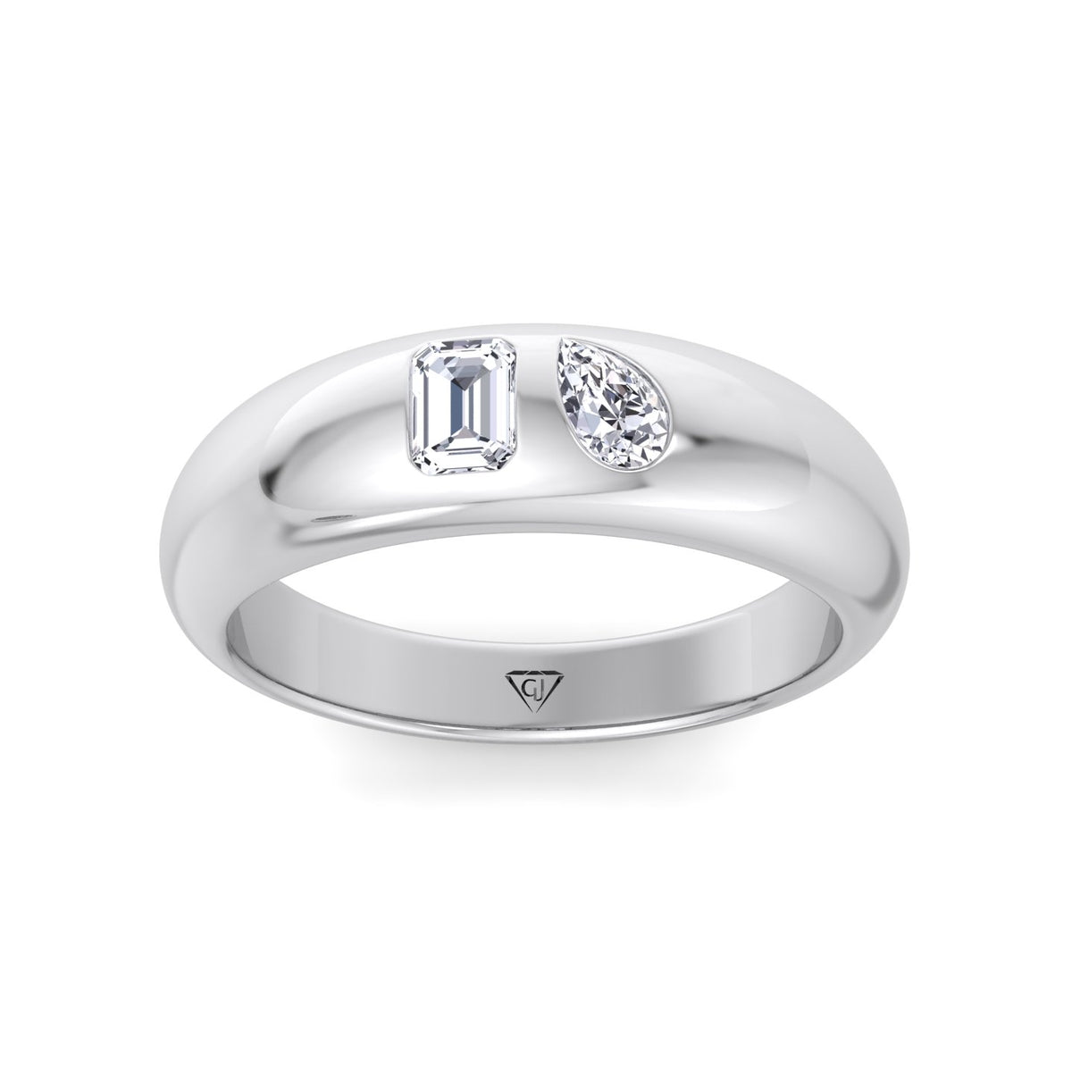 Verdiana - Toi et Moi Domed Bezel Set Diamond Ring - Gem Jewelers Co