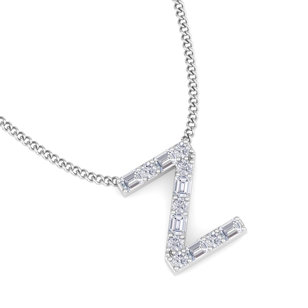 Z Initial Natural Diamond Pendant Necklace White Gold 14K 18K