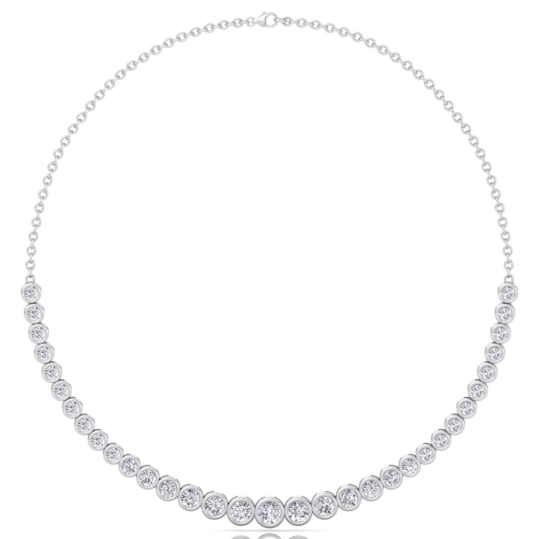 Halfway Graduated Bezel Set Natural Diamond Tennis Necklace White Gold 14K 18K