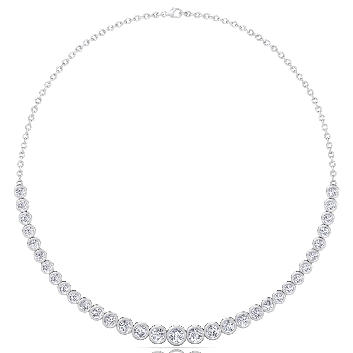 Halfway Graduated Bezel Set Natural Diamond Tennis Necklace White Gold 14K 18K