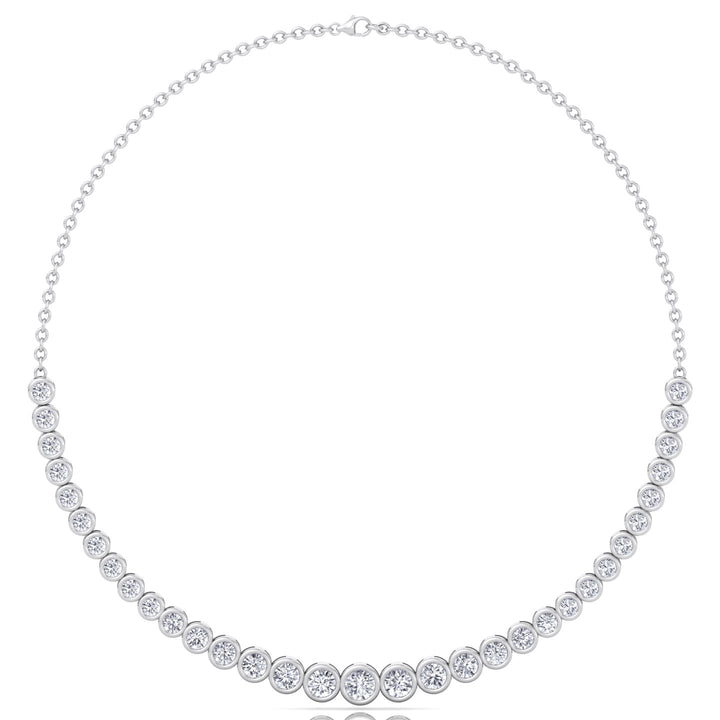 Halfway Graduated Bezel Set Natural Diamond Tennis Necklace White Gold 14K 18K