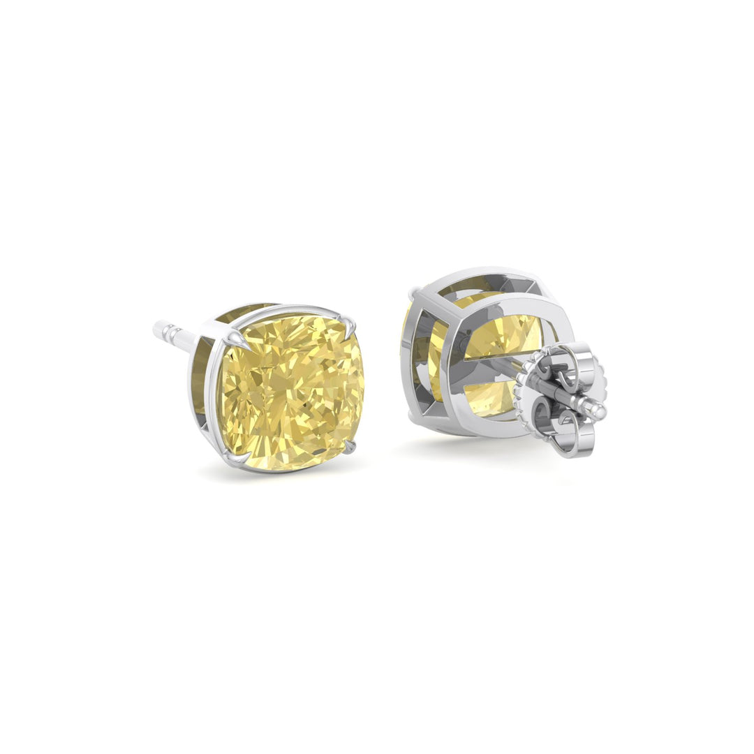 Natural Fancy Yellow Cushion Cut Diamond Studs  White Gold 