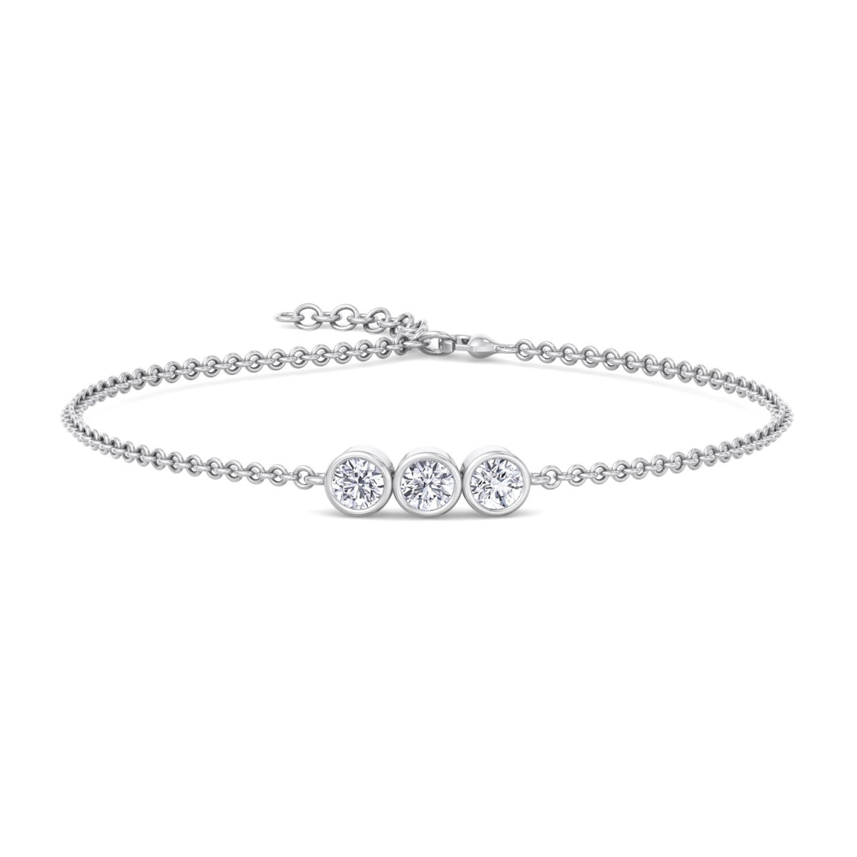 Palmira - Three Stone Bezel Set Natural Diamond Rolo Chain Bracelet - Gem Jewelers Co