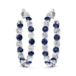 Alternating Natural Blue Sapphire and Diamond Inside Out Hoop Earrings White Gold 14K 18K
