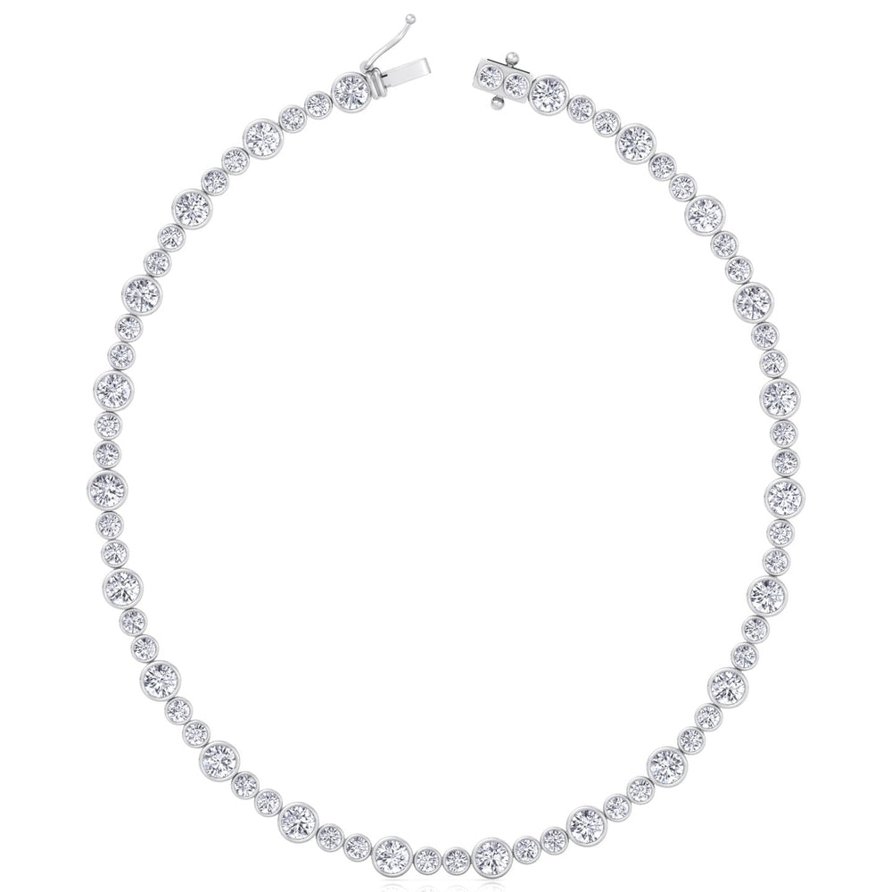 Alternating Size Bezel Set Natural Diamond Tennis Necklace White Gold 14K 18K
