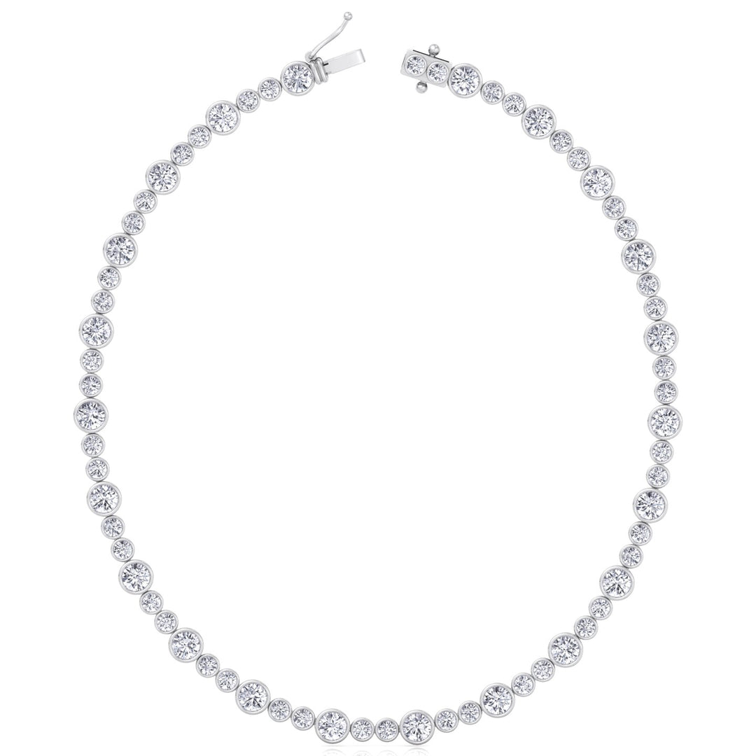 Alternating Size Bezel Set Natural Diamond Tennis Necklace White Gold 14K 18K