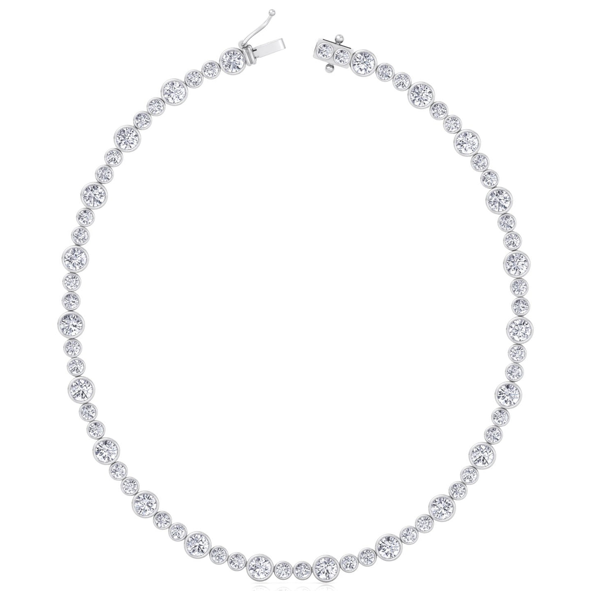 Alternating Size Bezel Set Natural Diamond Tennis Necklace White Gold 14K 18K
