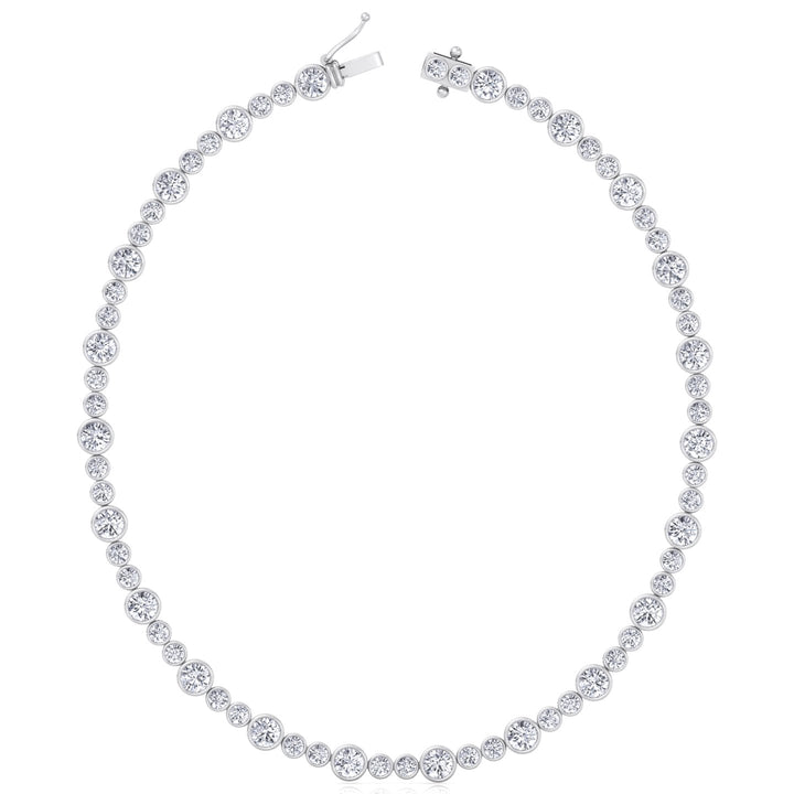 Alternating Size Bezel Set Natural Diamond Tennis Necklace White Gold 14K 18K