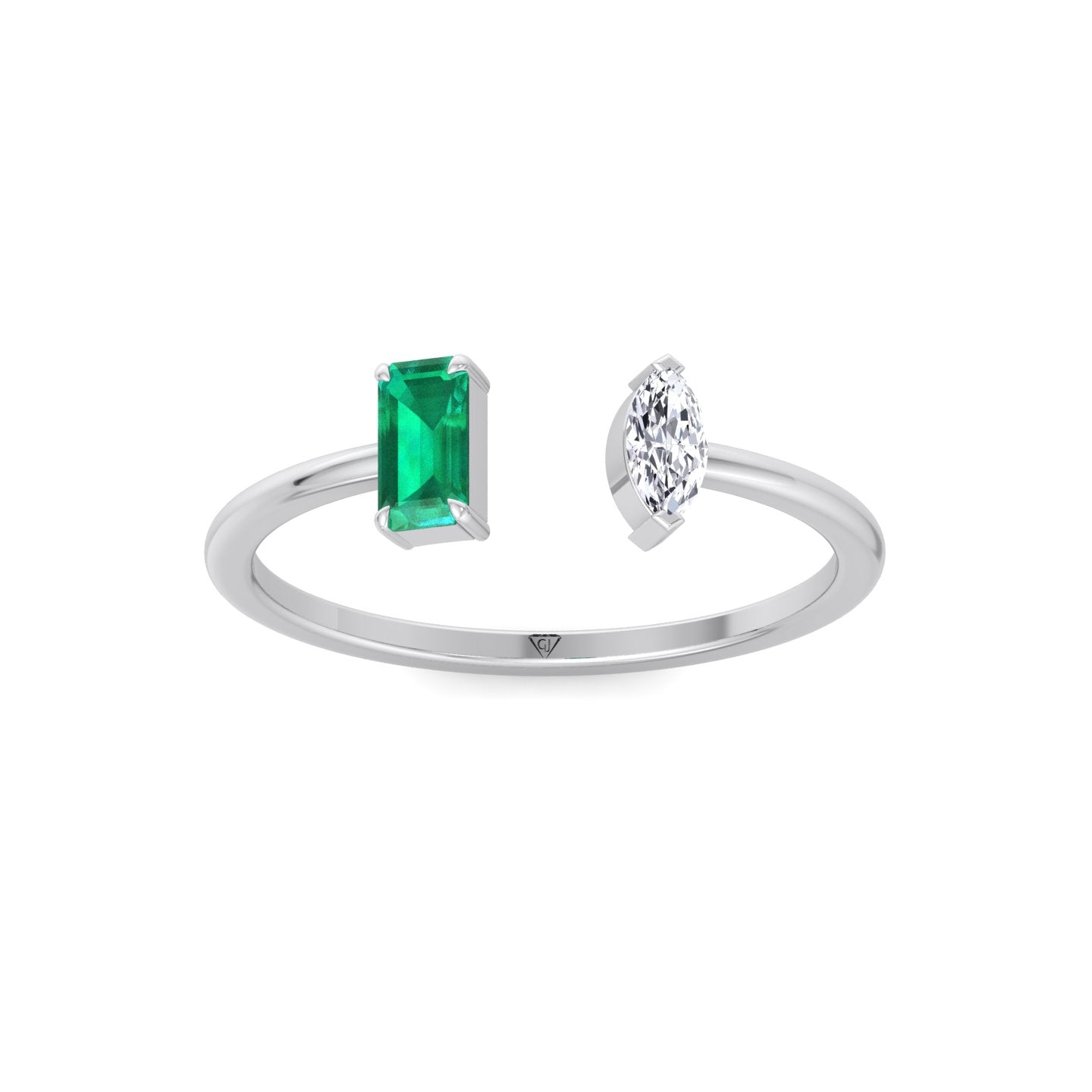 Zaria - Green Emerald & Marquise Shape Diamond Stackable Ring - Gem Jewelers Co