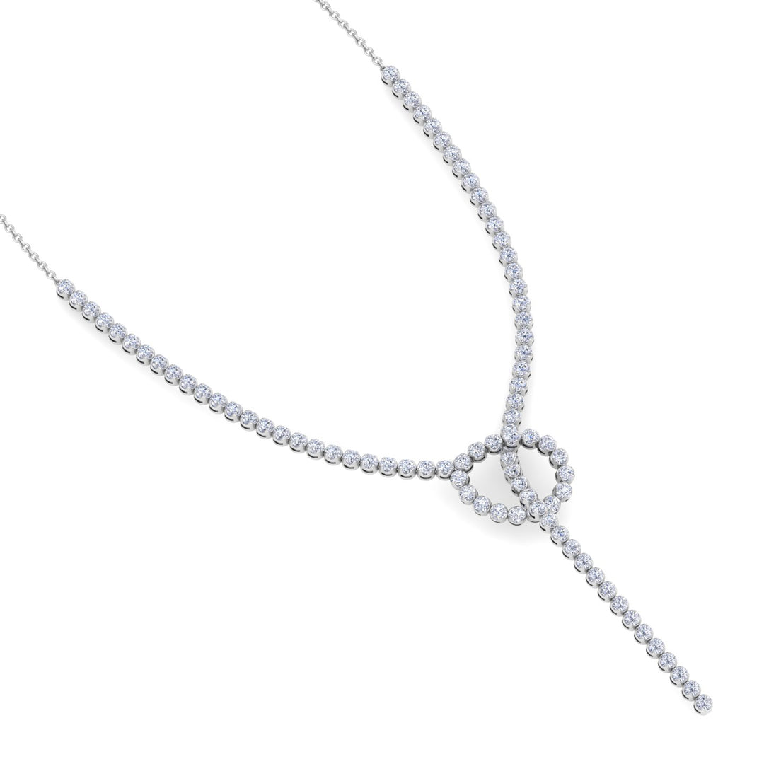 Crown Prong Knot Style Diamond Lariat Necklace White Gold 14K 18K