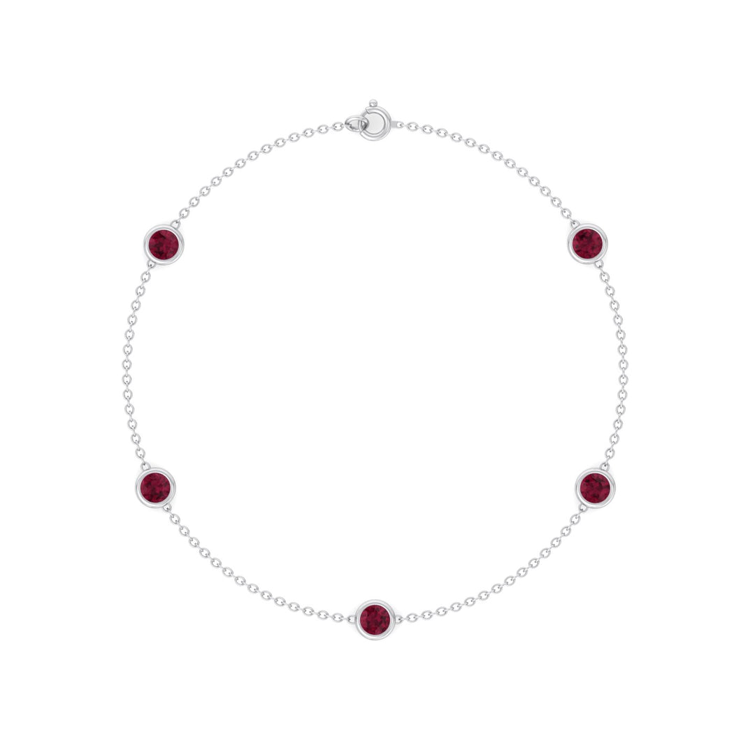 1.25CT Round Natural Red Rubies By The Yard Bracelet in Solid Gold