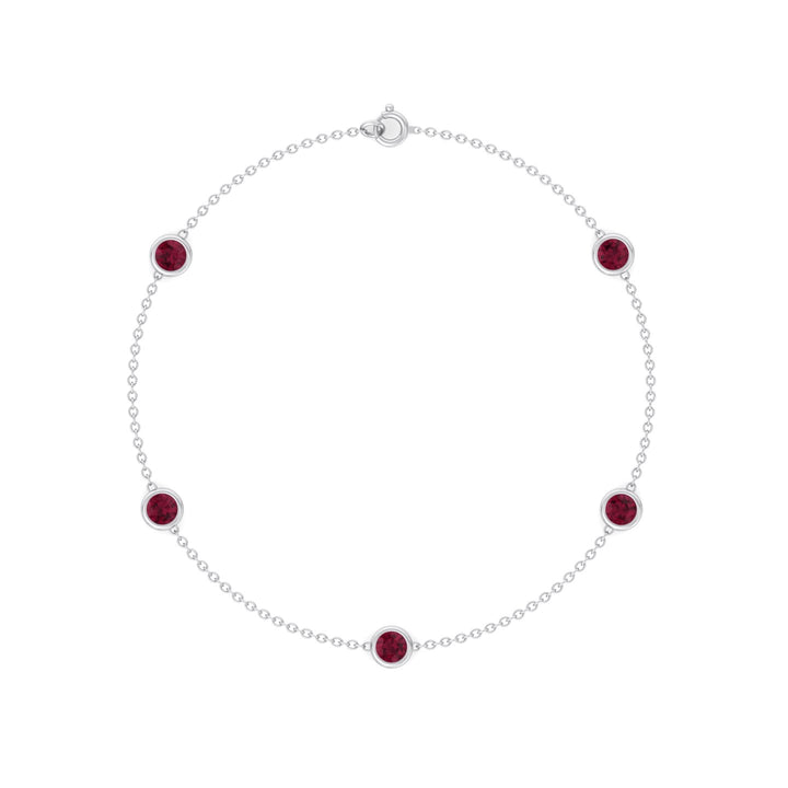 1.25CT Round Natural Red Rubies By The Yard Bracelet in Solid Gold