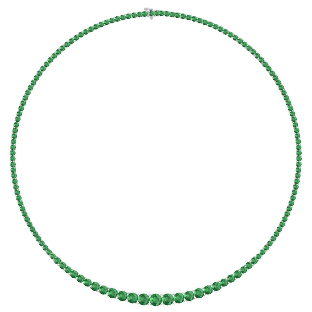 4 Prong Graduated Natural Green Emerald Tennis Necklace White Gold 14K 18K